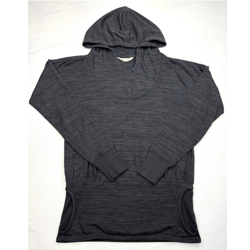 Athleta Pullover Hoodie Womens XXS Charcoal Grey Space Dye‎ Cowl Neck Active
